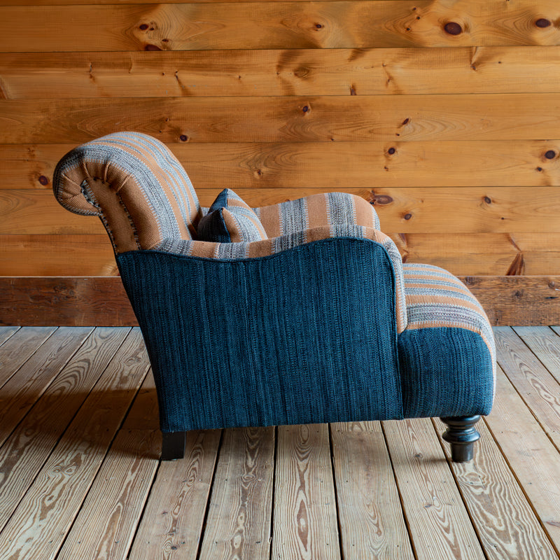 Tufted Roll Back Chair With English Arms in Rayas Paprika, Profile