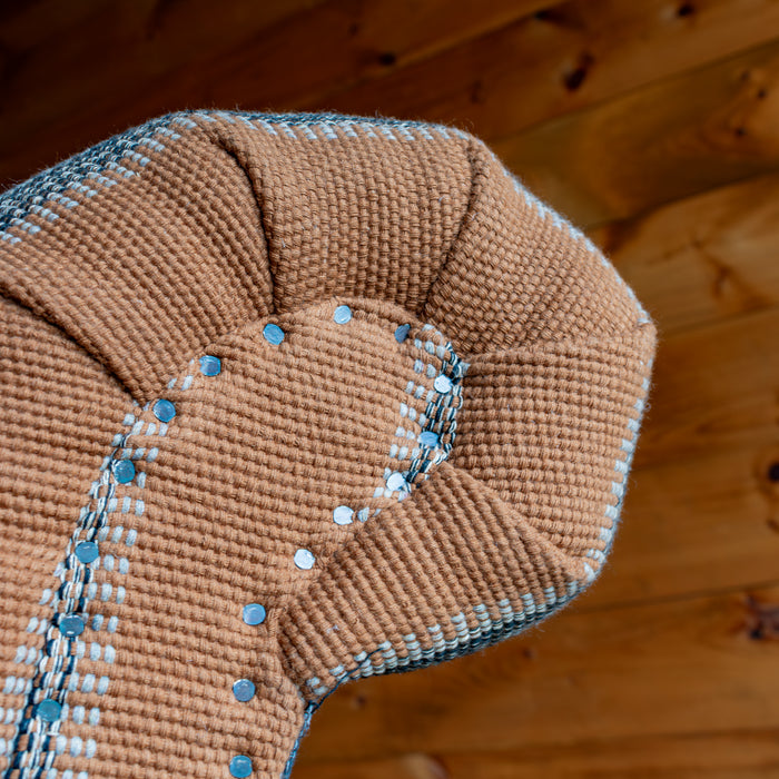 Tufted Roll Back Chair With English Arms in Rayas Paprika, Tack Detail 