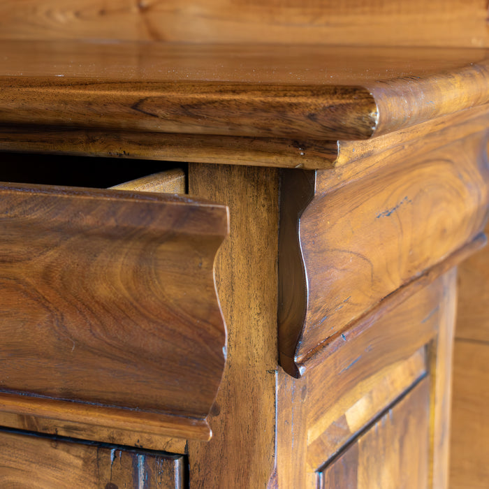 Rustic Walnut Cabinet With Adjustable Shelves and Hidden Drawers, Drawer Detail