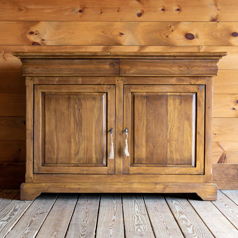 Rustic Walnut Cabinet With Adjustable Shelves and Hidden Drawers, Front View