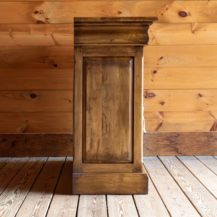 Rustic Walnut Cabinet With Adjustable Shelves and Hidden Drawers, Profile VIew