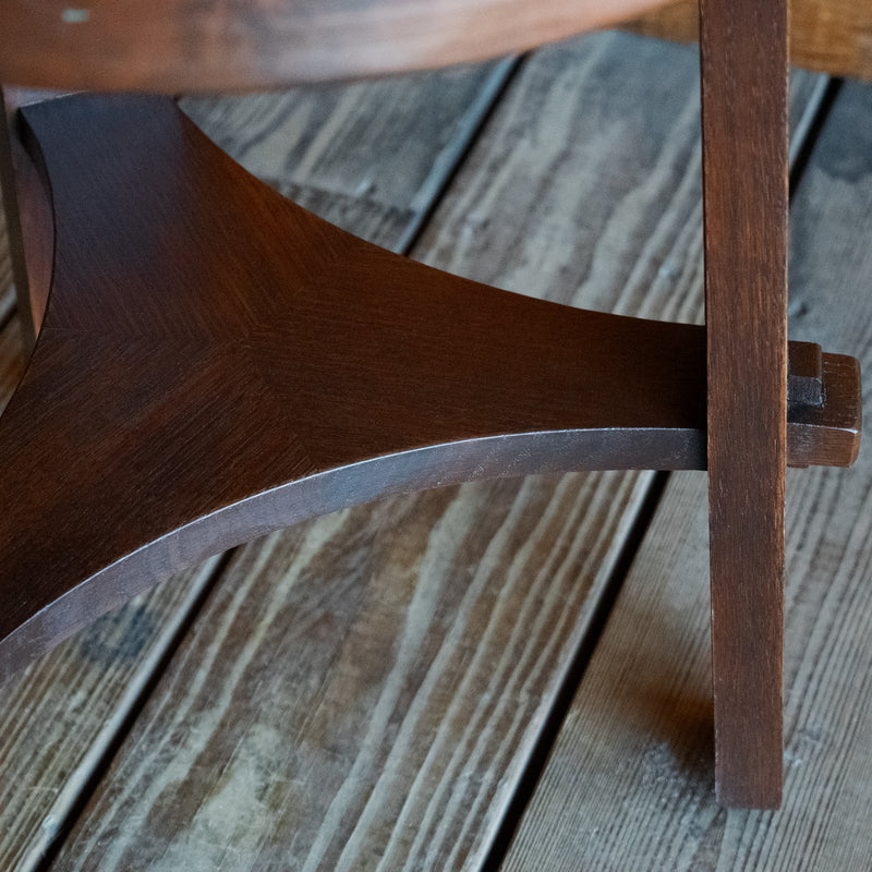 Solid Oak Tri-Leg Side Table with Lower Shelf and Hammered Copper Top, Shelf Detail