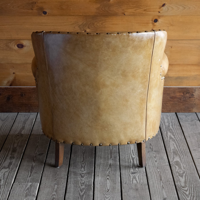 Rustic Caramel Burnished Leather Chair with Tight Back, Rolled Arms, Nailhead Trim, and Hardwood Frame