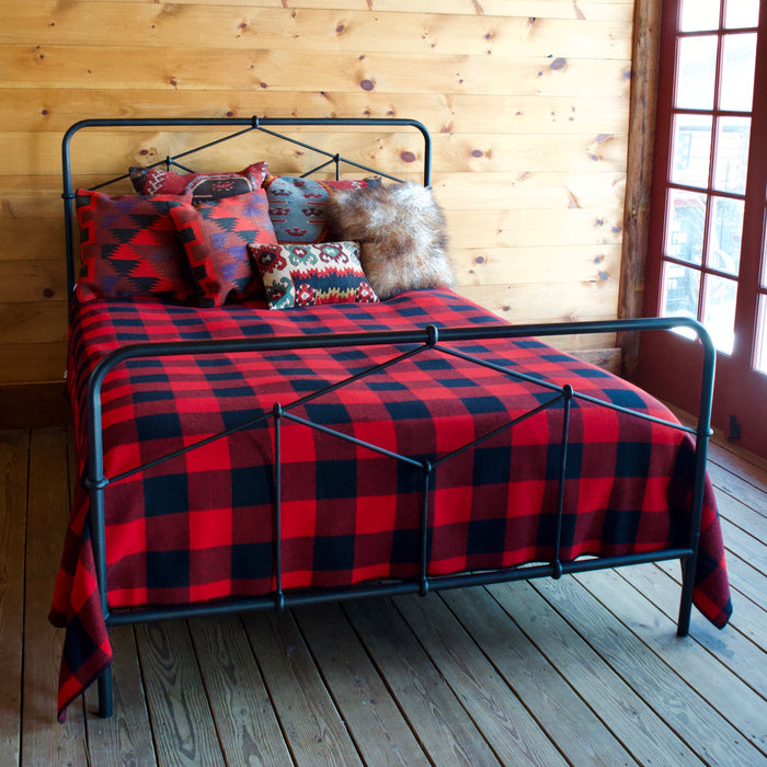 Rustic Industrial Black Wrought Iron Bed with Hardwood Slats