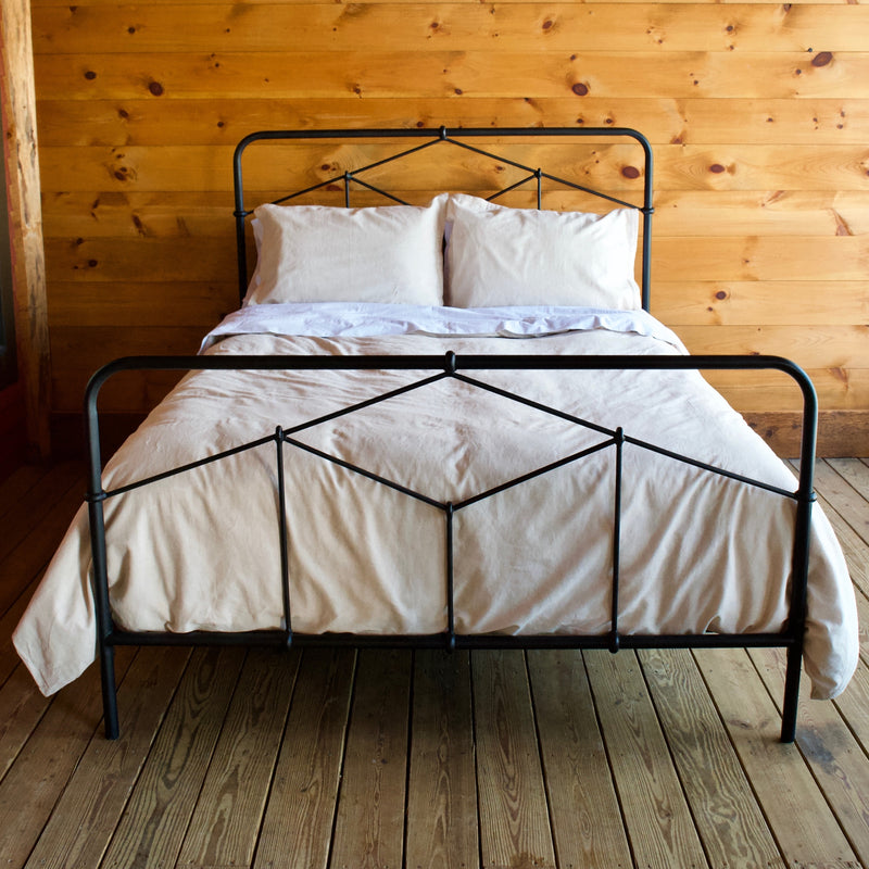 Rustic Industrial Black Wrought Iron Bed with Hardwood Slats