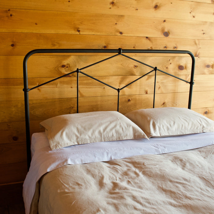 Rustic Industrial Black Wrought Iron Bed with Hardwood Slats