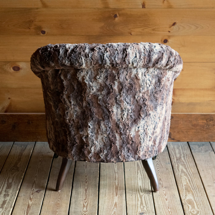 Traditional Chesterfield Style Rolled Arm, Button-Tufted Arm Chair in Wild Rabbit Faux-Fur Fabric