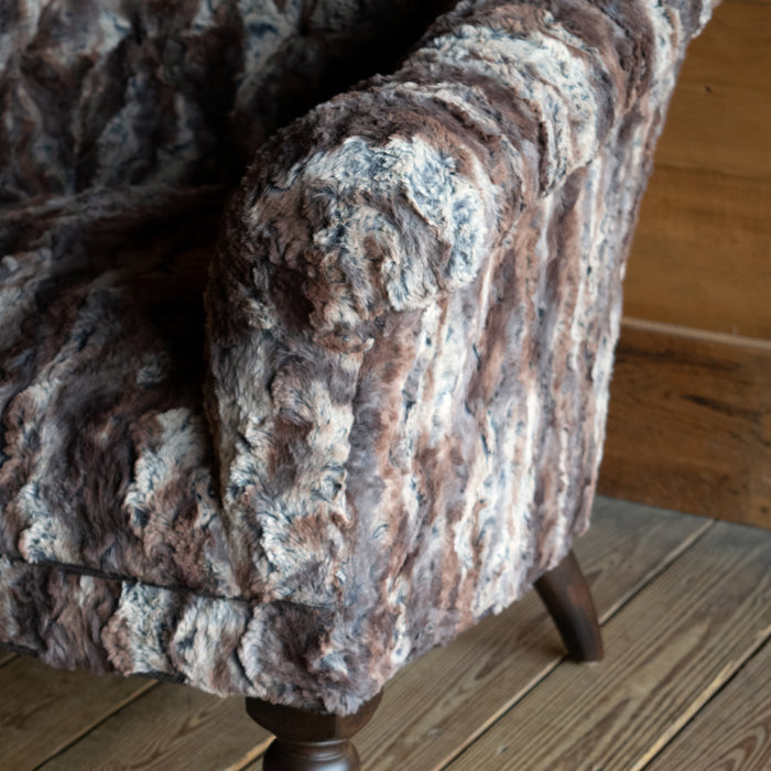Traditional Chesterfield Style Rolled Arm, Button-Tufted Arm Chair in Wild Rabbit Faux-Fur Fabric