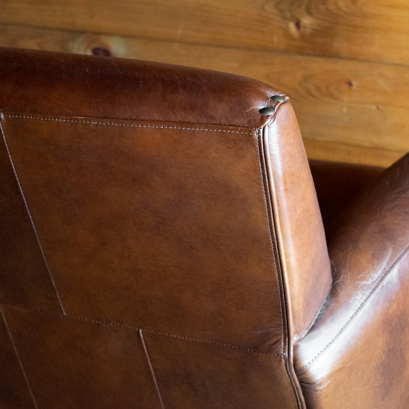 Rustic Vintage Cigar Leather Upholstered Club Chair with Nailhead