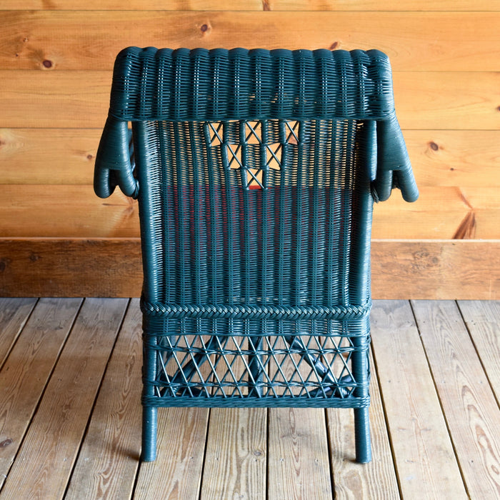 Green Wicker Infinity Porch Chair with Red Seat Cushion