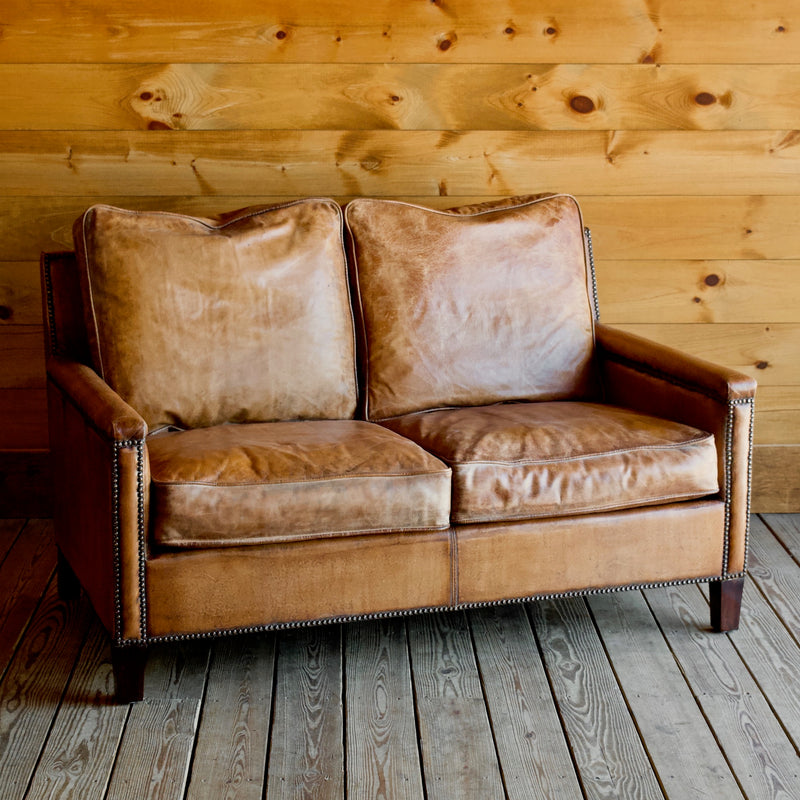 Buffalo Leather Loveseat with Nailhead Trim