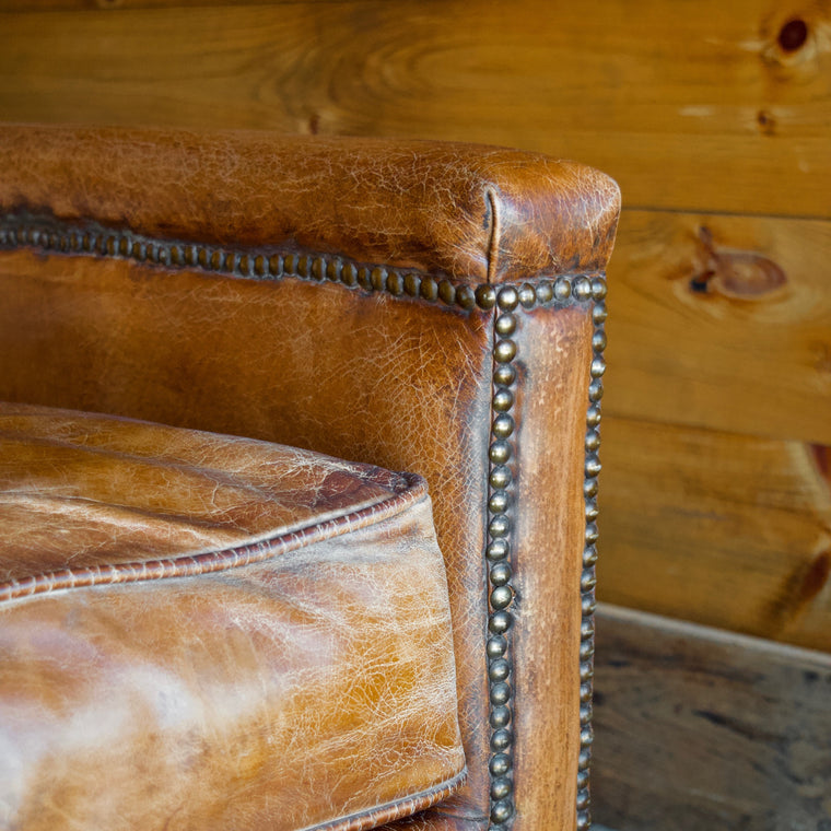 Buffalo Leather Loveseat with Nailhead Trim