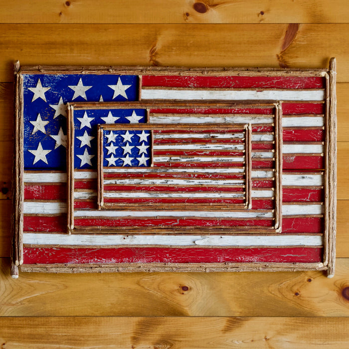 Jasper Johns Rustic Painted Birch and Willow Flag