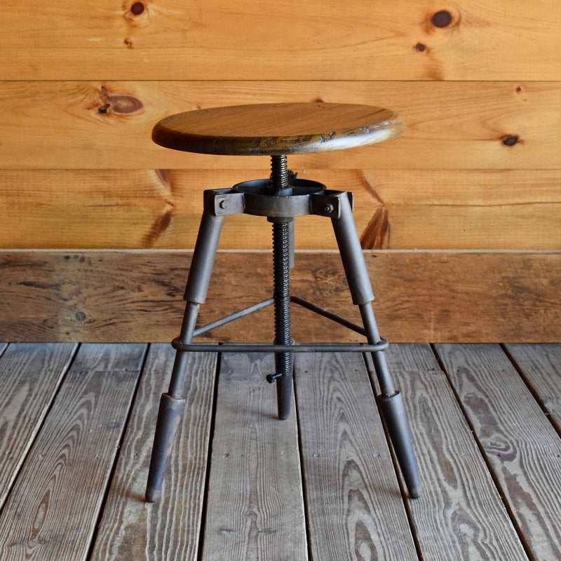 Adjustable Reclaimed Wood and Iron Stool and Side Table