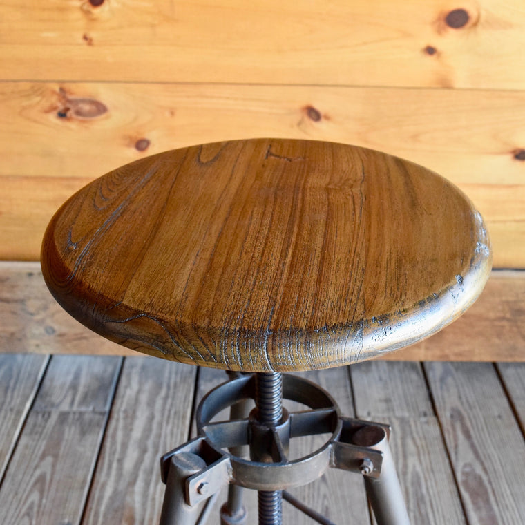Adjustable Reclaimed Wood and Iron Stool and Side Table