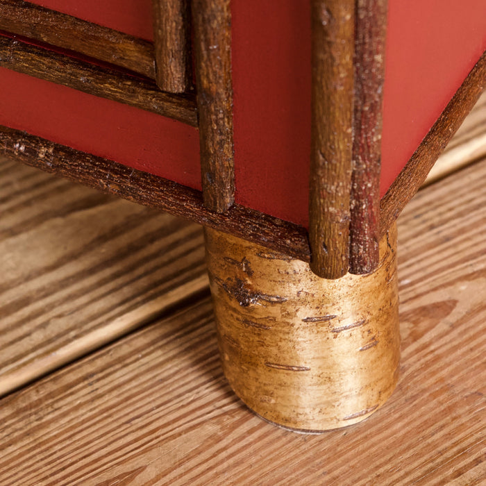 Red Painted Hawk Island Night Stand Dresser with White Birch and Willow Details