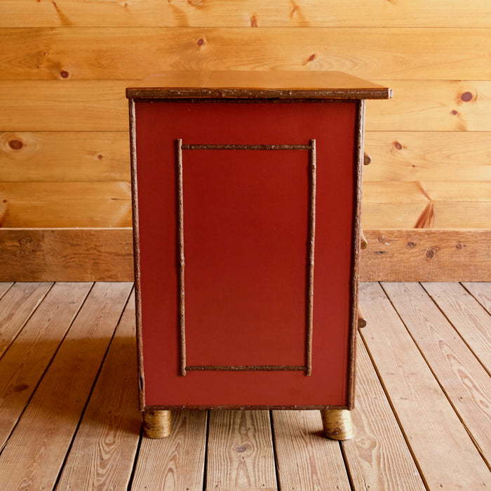 Red Painted Hawk Island Night Stand Dresser with White Birch and Willow Details