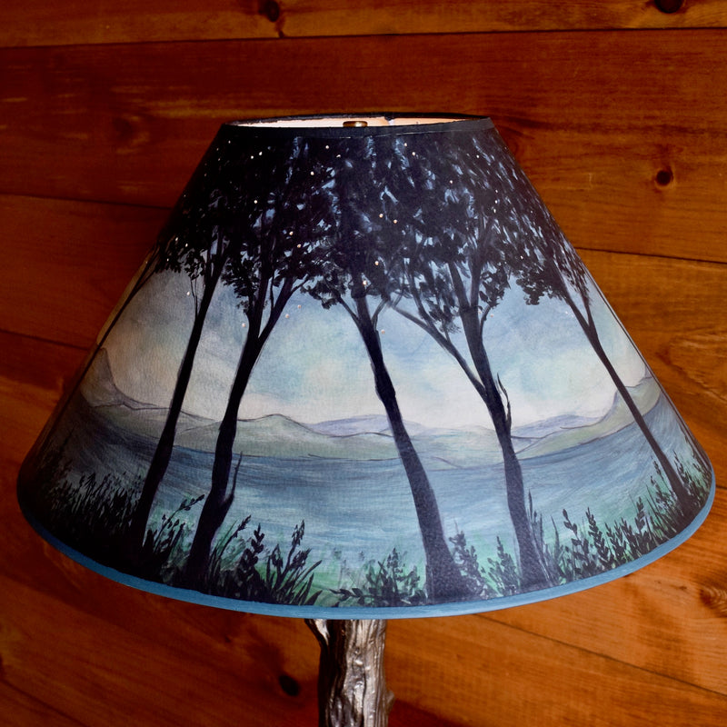 Bronze Tree Lamp Base with Hand Painted Twilight Shade