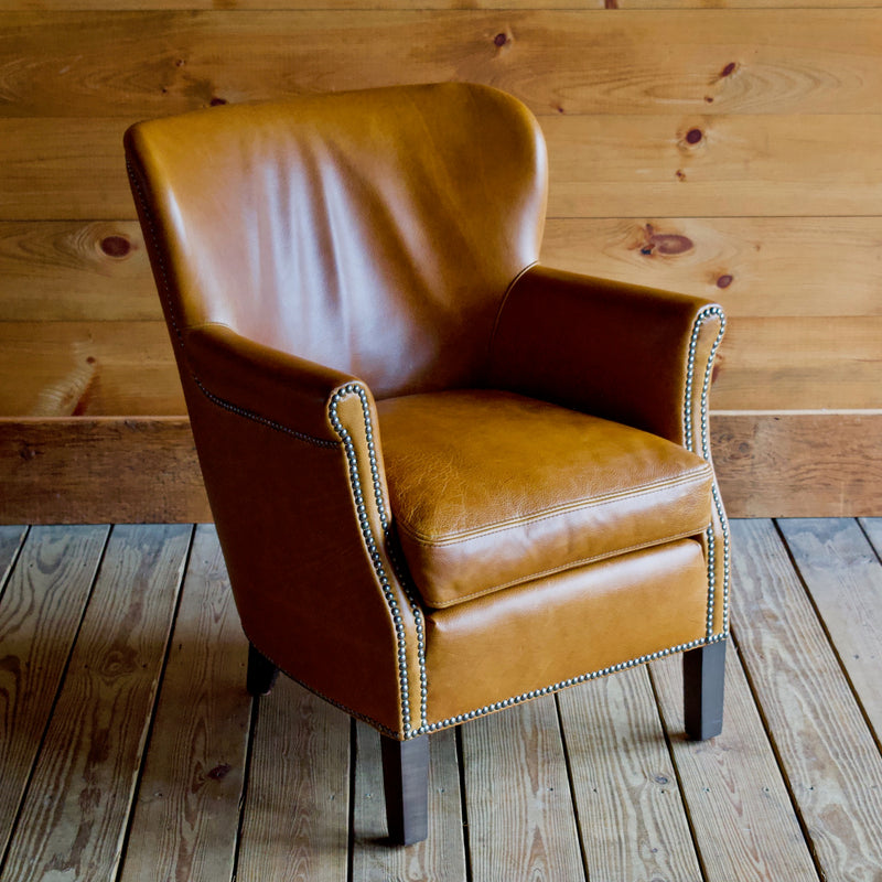 Chestnut Leather Fanback Arm Chair with Nailhead Trim