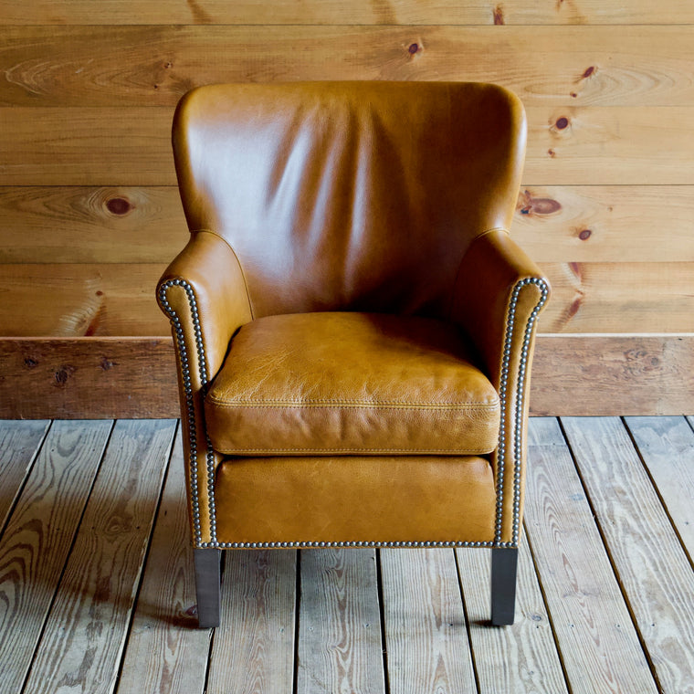 Chestnut Leather Fanback Arm Chair with Nailhead Trim