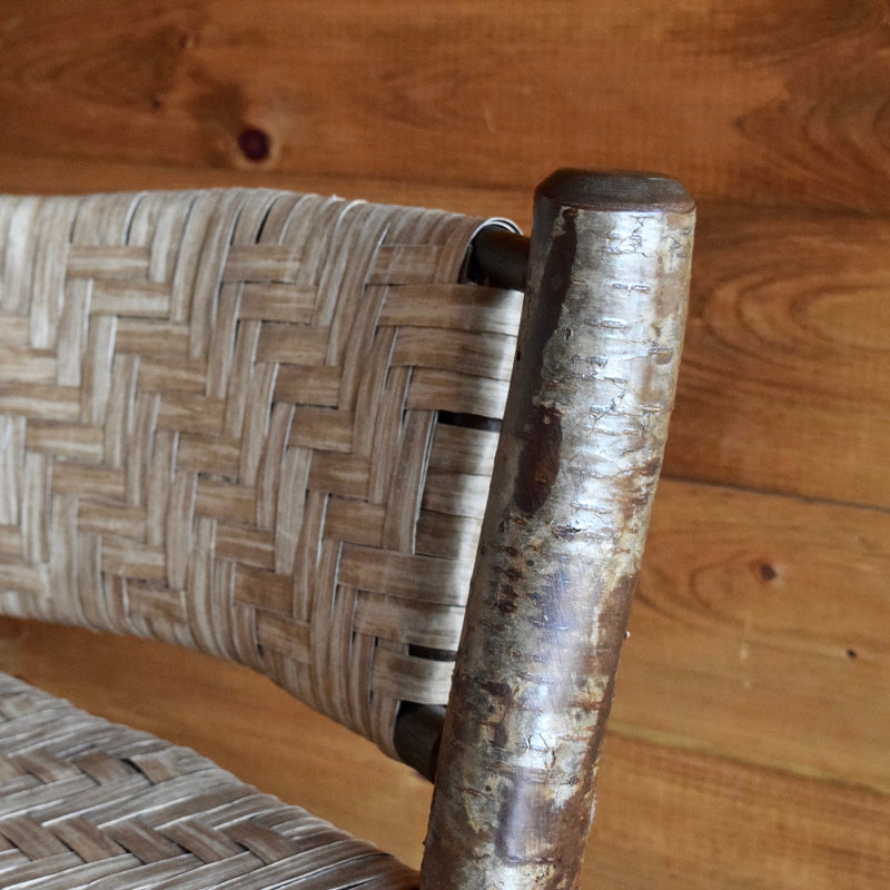 Grand Yellow Birch and Paper Splint Arm Chair Inspired by Adirondack Rustic Maker Lee Fountain