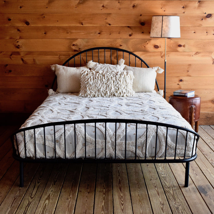 Hand Forged Wrought Iron Metal Platform Bed with Open Railing