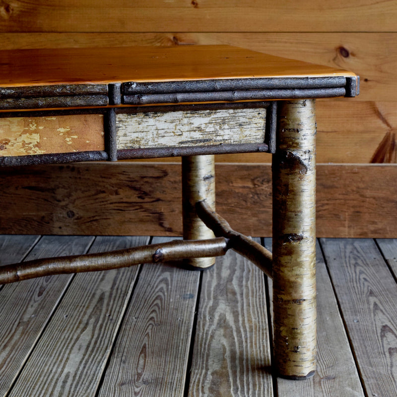 Adirondack Rustic Coffee Table with Pine Top and White Birch and Willow Twig Details