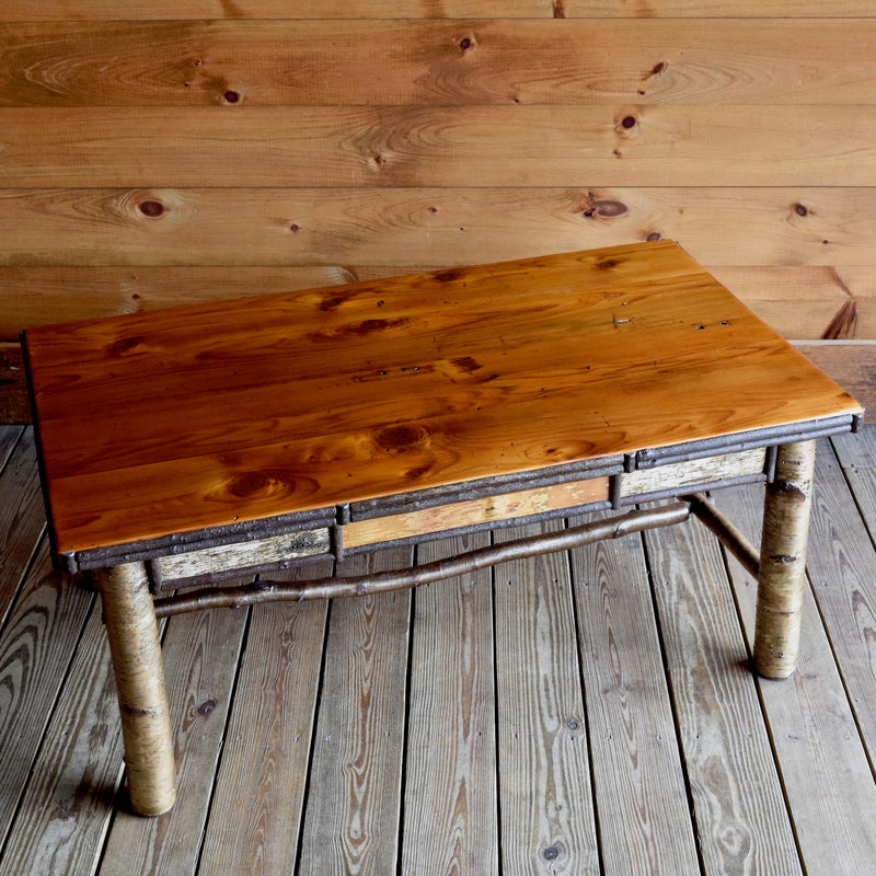 Adirondack Rustic Coffee Table with Pine Top and White Birch and Willow Twig Details