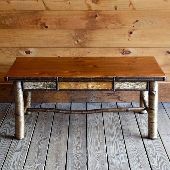 Adirondack Rustic Coffee Table with Pine Top and White Birch and Willow Twig Details