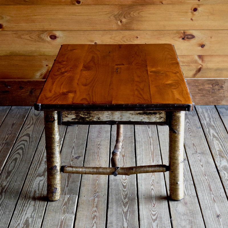 Adirondack Rustic Coffee Table with Pine Top and White Birch and Willow Twig Details