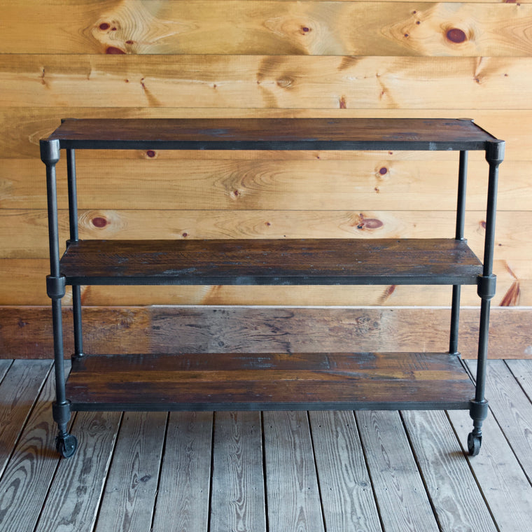 Reclaimed Teak & Iron Rolling Console Table