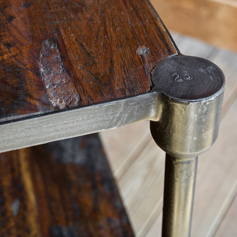 Reclaimed Teak and Recycled Cast Iron Rolling Console Table