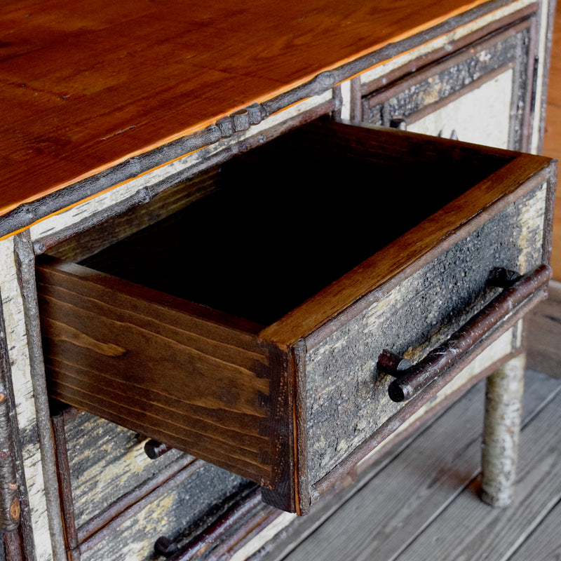 Rustic Adirondack Buffet Cabinet with White Birch and Reverse Birch Decoration