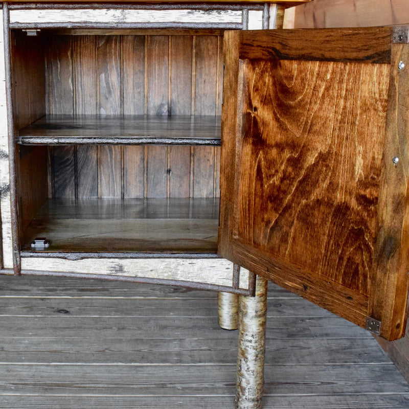 Rustic Adirondack Buffet Cabinet with White Birch and Reverse Birch Decoration