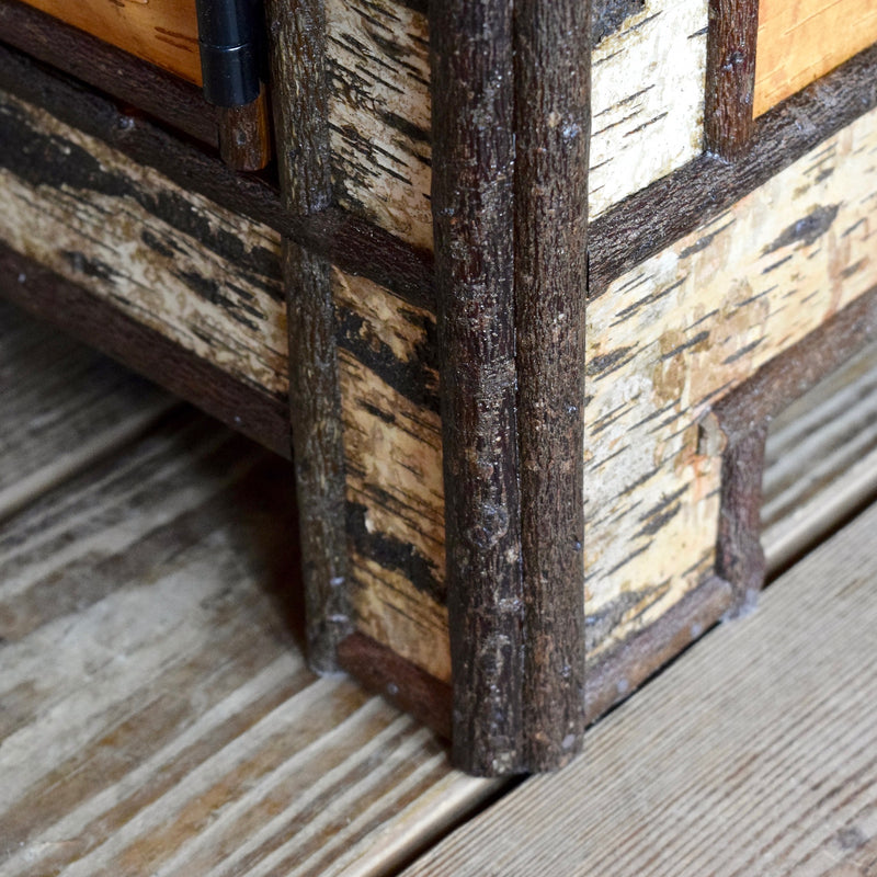 Adirondack Rustic Wine Cabinet with Birch Bark, Antler Handles and Pine Top