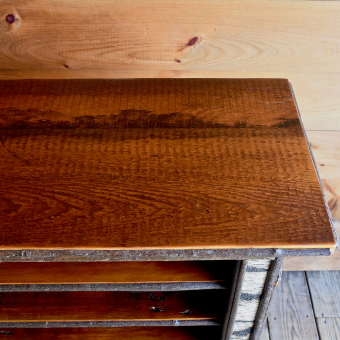 Adirondack Rustic Wine Cabinet with Birch Bark, Antler Handles and Pine Top