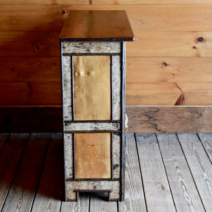 Adirondack Rustic Wine Cabinet with Birch Bark, Antler Handles and Pine Top