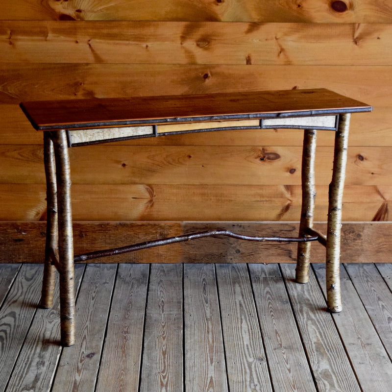 Adirondack Rustic White Birch and Willow Sofa Table with Reverse Birch Bark
