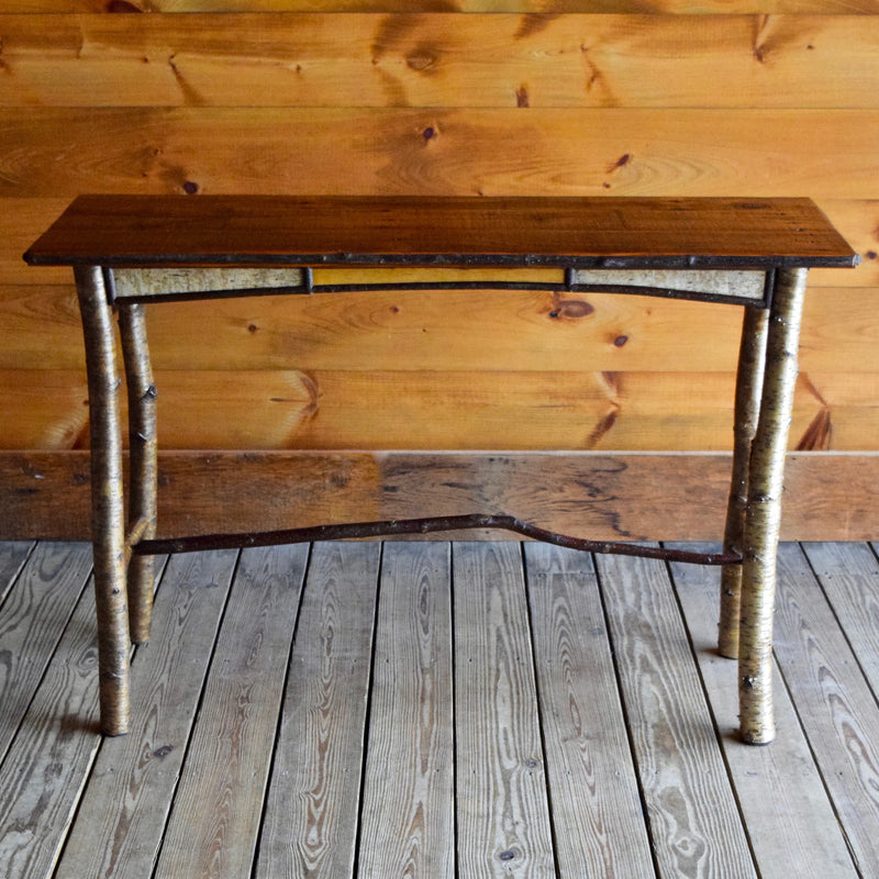 Adirondack Rustic White Birch and Willow Sofa Table with Reverse Birch Bark