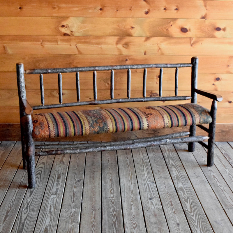 Footboard Bench with Vintage Kilim Seat Rustic Hickory Hardwood