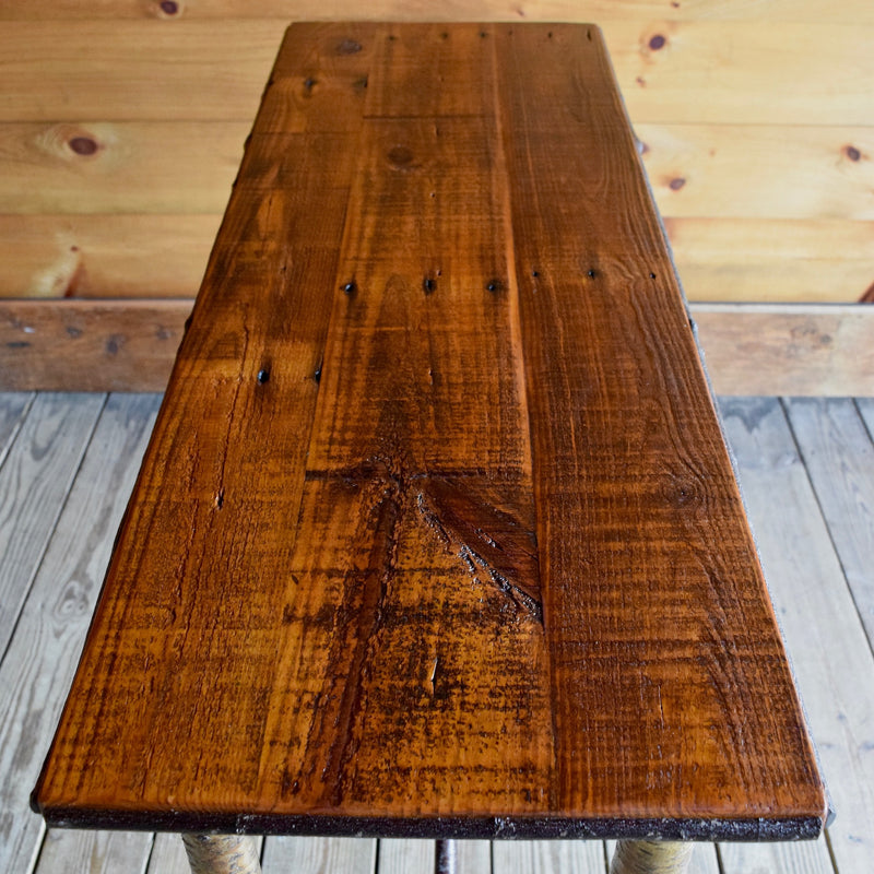 Adirondack Rustic White Birch and Willow Sofa Table with Reverse Birch Bark