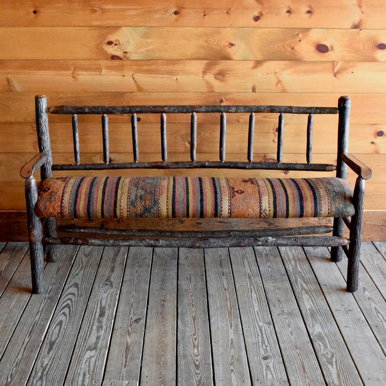 Hickory Bench Vintage Kilim Rug Seat Orange, Brown