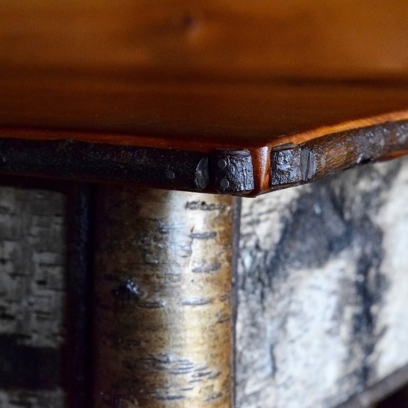 5 Foot Adirondack Rustic White Birch Sofa Table with Barnwood Top and Three Drawers