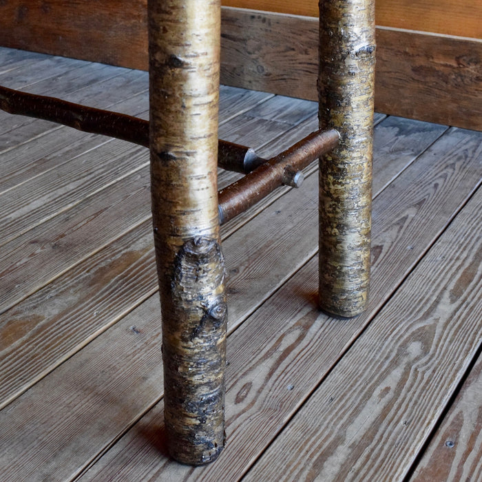 5 Foot Adirondack Rustic White Birch Sofa Table with Barnwood Top and Three Drawers