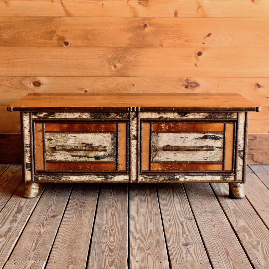 Handmade Trunk or Coffee Table with Antique Barnwood Top and Twin Drawers
