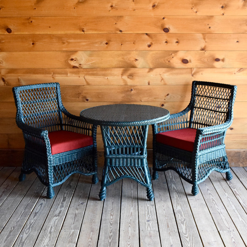 Rustic Green Wicker Dining Chairs and Table