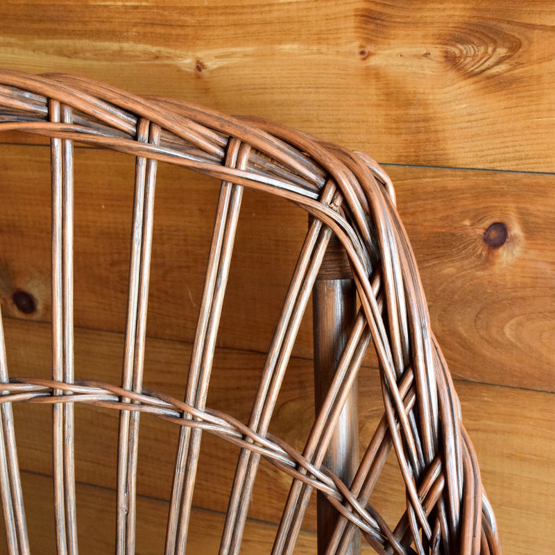 Rustic Natural Wicker Arm Chair with Red Cushion