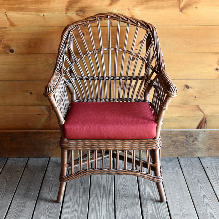 Rustic Natural Wicker Arm Chair with Red Cushion