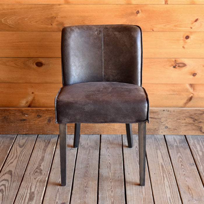 Dark Brown Knife-Edge Leather Dining Chair