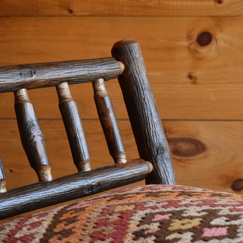 Steam-Bent Hickory Bench with Diamond Pattern Vintage Kilim Seat
